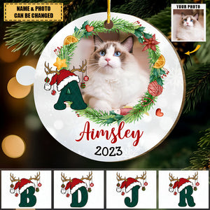Meowy Christmas Circle Ornament