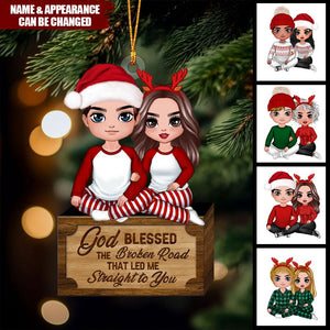 Christmas Doll Couple Sitting Hugging - My Heart Is Wherever You Are - Personalized Ornament