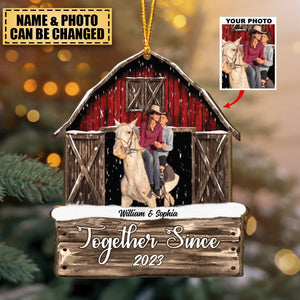 God Blessed The Broken Road Red Barn - Personalized Wooden Photo Ornament