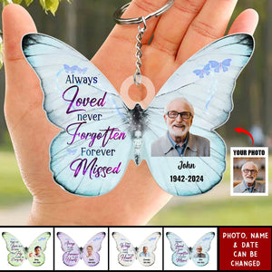 Personalized Memorial Butterfly Acrylic Keychain - Upload Photo - Memorial Gift Idea For Family Member