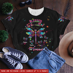 Sparkling Dragonfly Nana Auntie Mom, Blessed To Be Called Grandma Personalized 3D T-Shirt