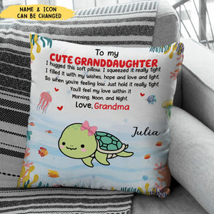 Personalized Custom Icon Turtle Hug This Pillow, Gift For Granddaughter Grandson, Gift For Daughter Son