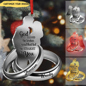 Couple - Husband Wife With Wings Always On My Mind Forever In My Heart Wedding Rings Family Loss - Personalized Ornament