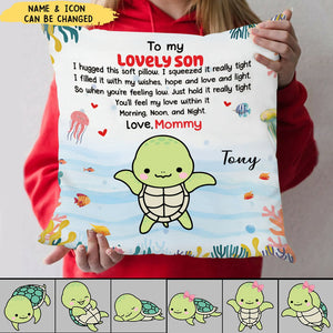 Personalized Custom Icon Turtle Hug This Pillow, Gift For Granddaughter Grandson, Gift For Daughter Son
