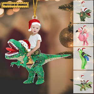 Cute Kid Xmas Dinosaur Flamingo Alien - Personalized Acrylic Photo Ornament