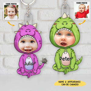 Cute Dinosaur Kid Photo Personalized Acrylic Keychain Gift for Grandma Mom Auntie