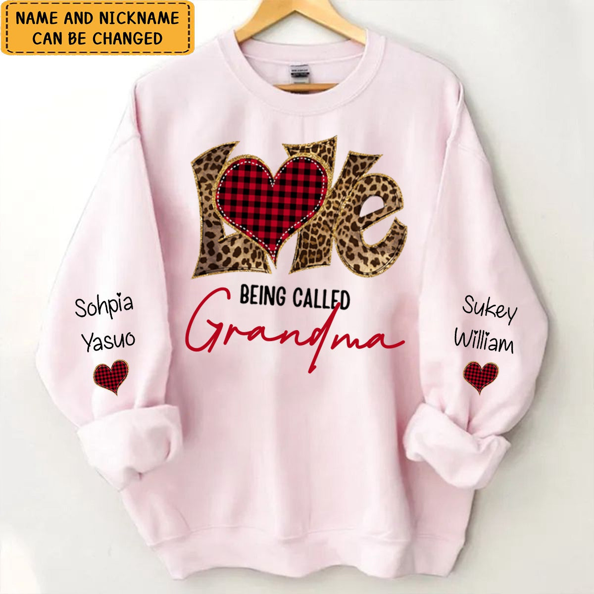 Leopard Plaid Love Being Called Grandma Mom Sweet Heart Kids Personalized Sweatshirt