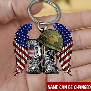 Never Forget - Military Boots & Hat - Personalized Wing Acrylic Keychain
