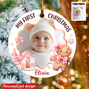 Gift For Baby First Gingerbread Upload Photo Circle Ornament