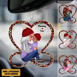 Grandma Mom Holding Kid Sitting On Heart Infinity Personalized Acrylic Car Ornament