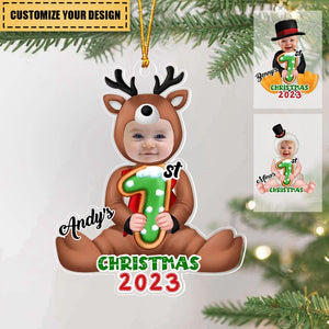 Baby Reindeer Upload Photo My 1st Christmas Personalized Acrylic Ornament