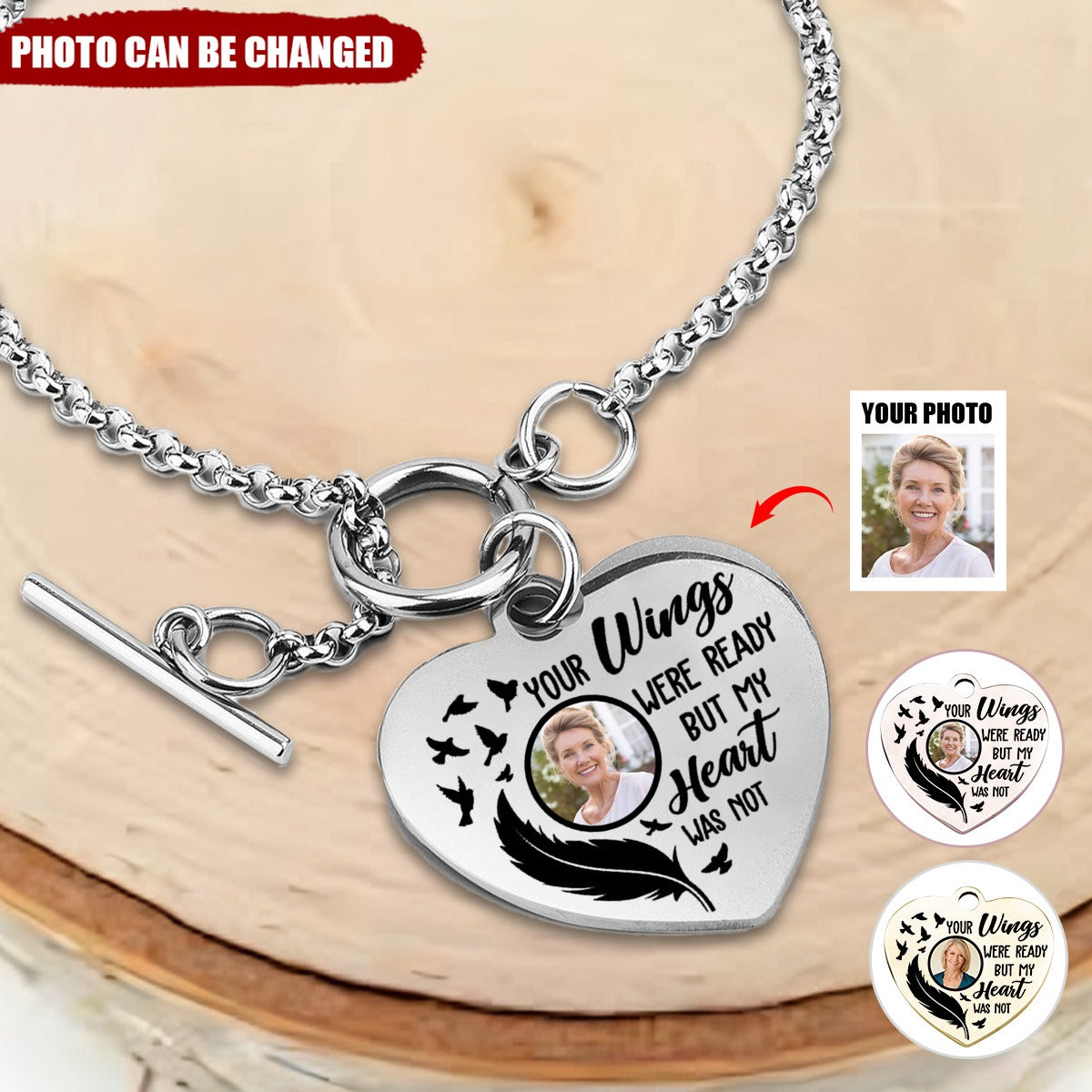 Your Wings Were Ready Personalized Photo Heart Bracelet