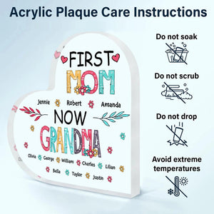 Personalized Heart-shaped Acrylic Plaque - Gift For Mom & Grandma - First Mom Now Grandma