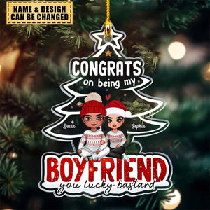 Christmas Doll Couple Sitting Hugging Personalized Custom Ornament - Christmas Gift For Husband Wife, Anniversary