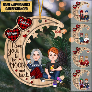 Christmas Doll Couple On Moon Personalized Ornament