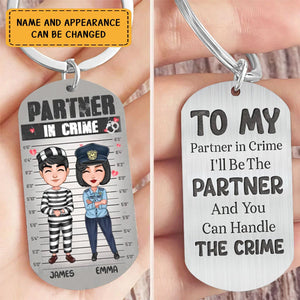 Personalized Couple Partners In Crime Stainless Steel Keychain - Gift Idea For Couple/ Him/ Her - You Stole My Heart & I'll Let You Keep It