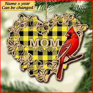 Personalized Memorial Christmas Cardinal Heart Wood Ornament