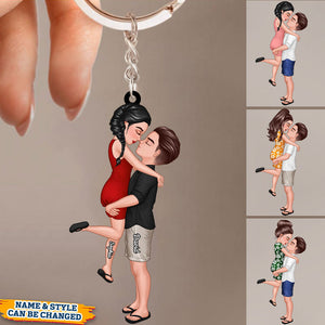 Summer Doll Couple Kissing Hugging Personalized Keychain