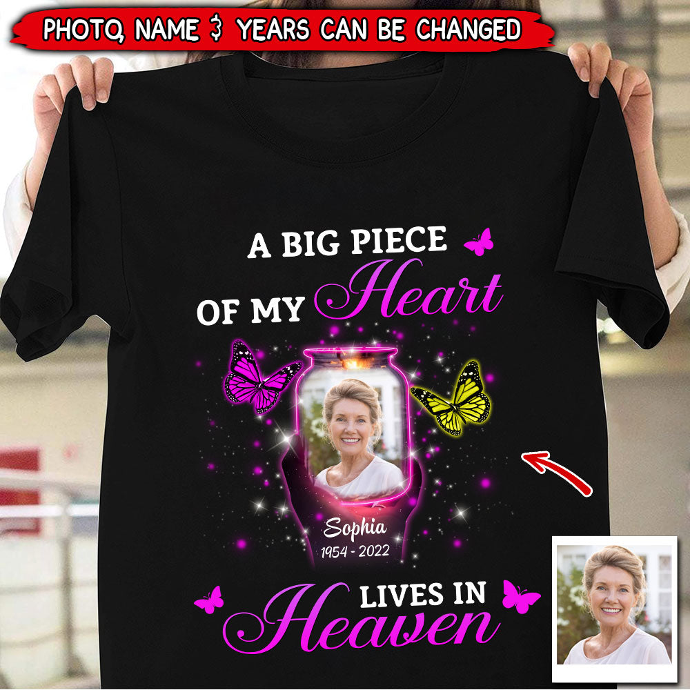 Upload Photo Family Loss Butterflies In Heaven Memorial Gift Personalized T-shirt