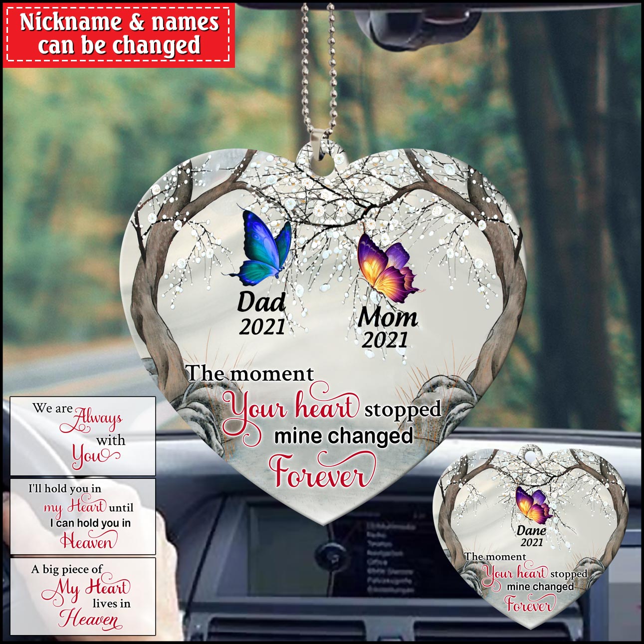 Memorial Butterflies The Moment Your Heart Stopped Mine Changed Forever Personalized Car Ornament
