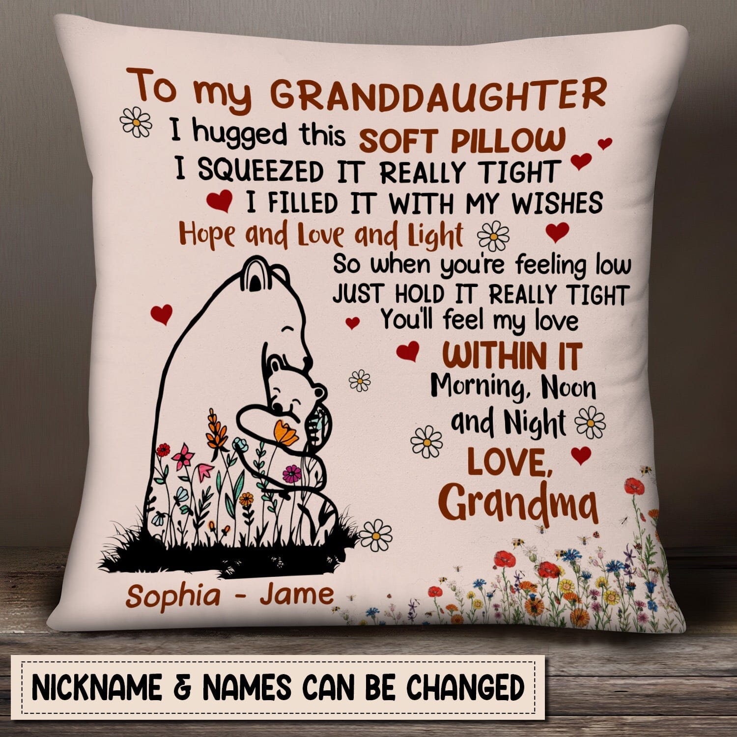 Personalized Bear To My Granddaughter Hug This Pillow