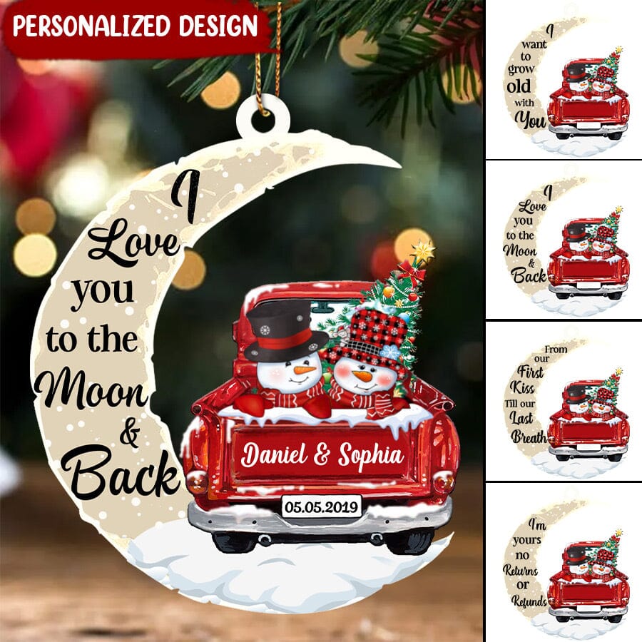 Personalized I Love You To The Moon & Back Couple Snowman Ornament