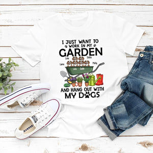 Personalized Shirt, I Just Want To Work In My Garden And Hang Out With My Dogs, Gift For Gardening And Dog Lovers