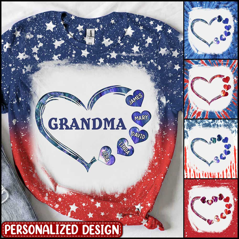 Grandma - Mom With Sweet Heart Kids 4th Of July Personalized 3D T-Shirt