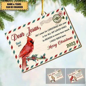 Letter For Jesus All My Loved Ones In Heaven Memorial Ornament