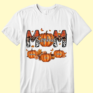 Mom Patterned Pumpkins Fall Season Personalized Shirt