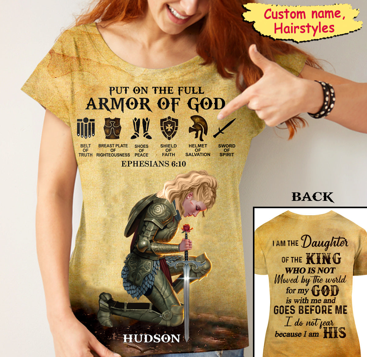 Woman Warrior of God Put On The Full Armor Of God Ephesians 6:10 Personalized 3D T-shirt