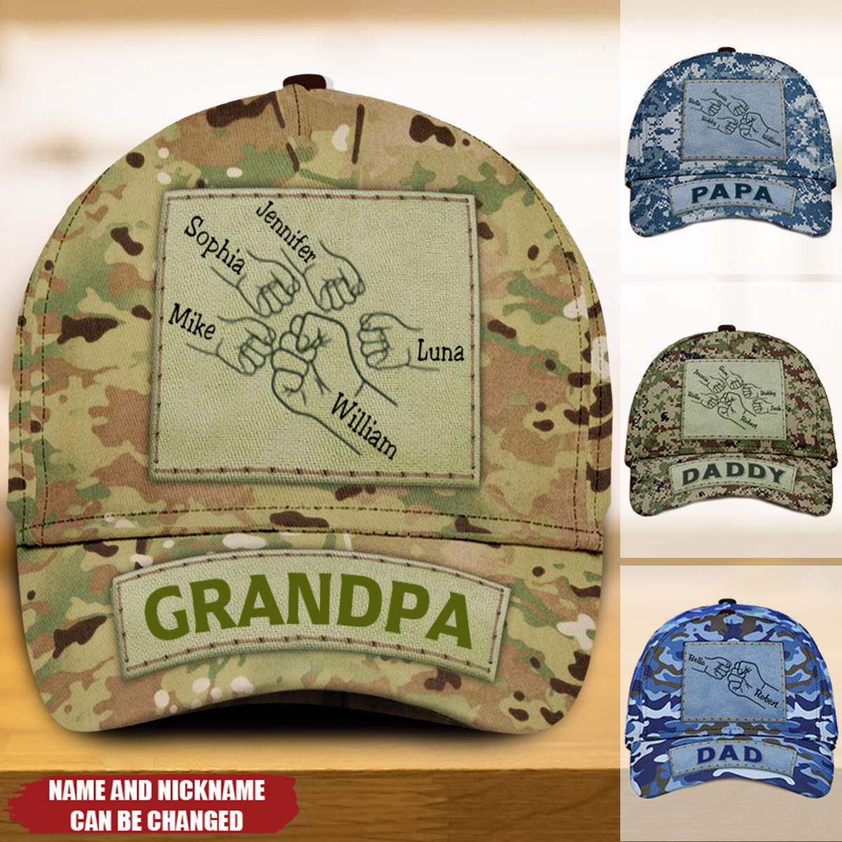 Grandpa Papa Daddy Veteran Fist Bump Fathers Day Family Personalized Cap