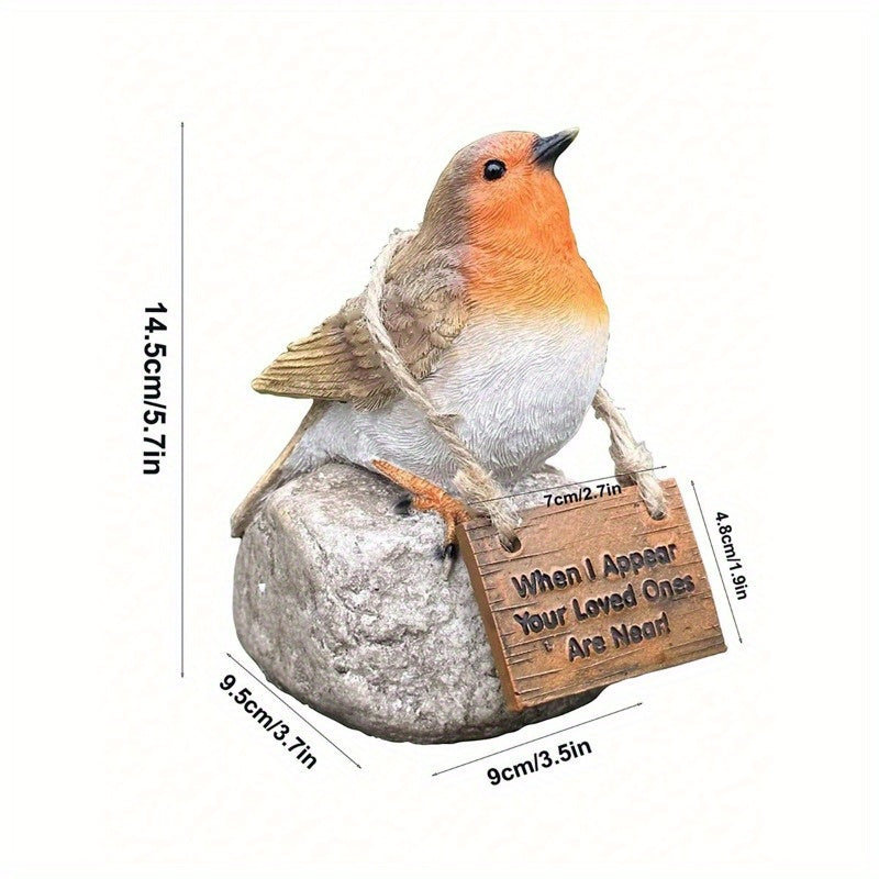 Vintage Resin Robin Bird Figurine on Stone - Handcrafted Animal Sculpture, Garden Patio Deco