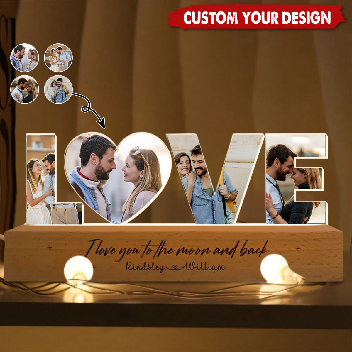 Personalized Couple Photo LED Night Light - Custom Wedding Photo Gift