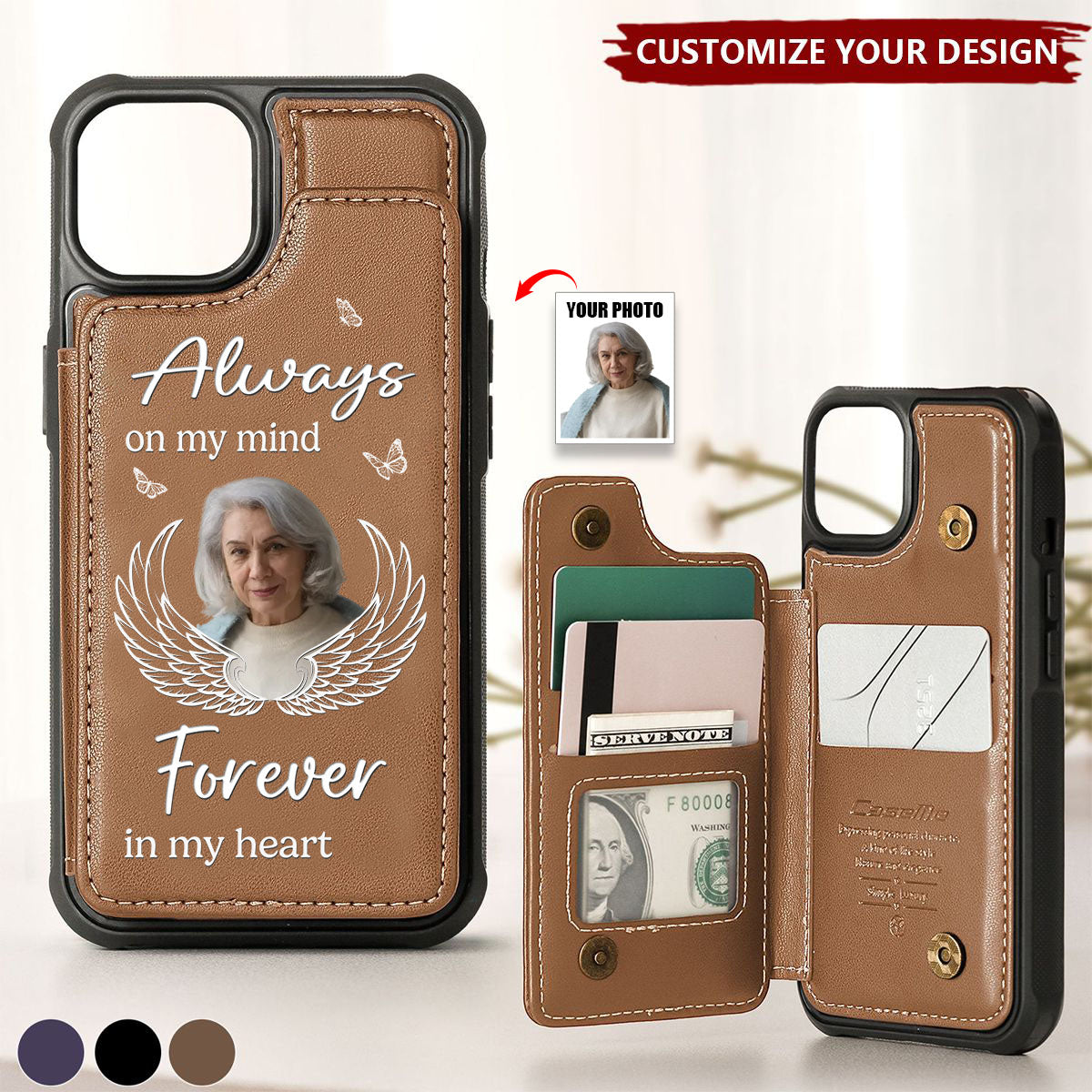 Custom Photo I’ll See You In My Dreams - Memorial Personalized Leather Flip Wallet Phone Case