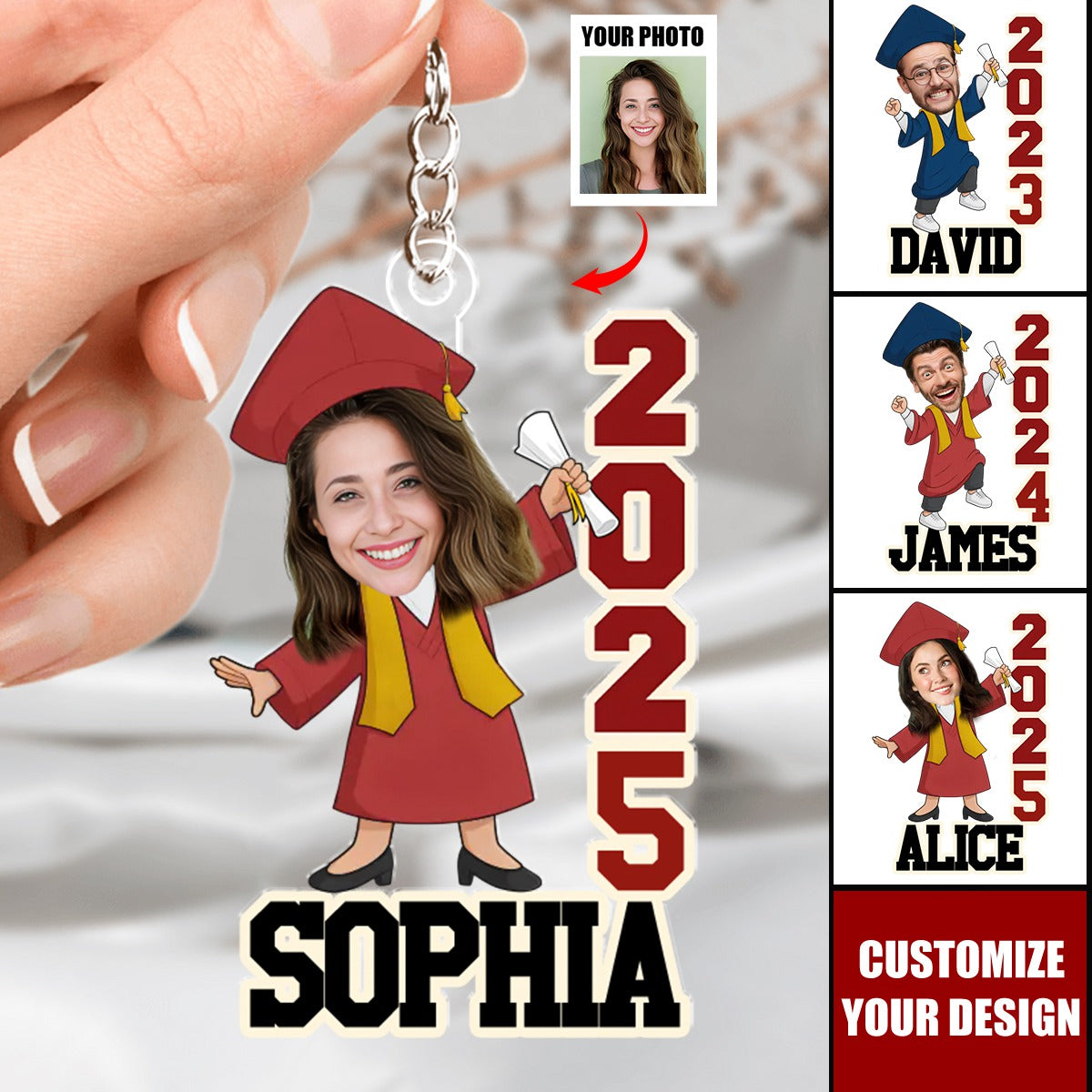 Custom Photo Cheers To The Tassel Hustle - Family Personalized Keychain