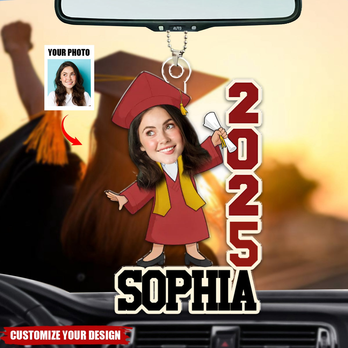 Custom Photo Cheers To The Tassel Hustle - Family Personalized Car Ornament