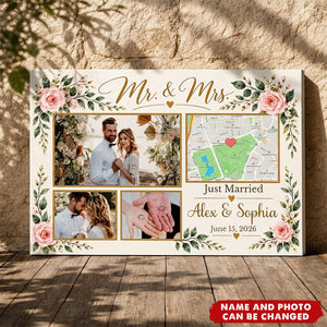 Personalized Mr & Mrs Wedding Photo Collage Poster - Gift For Newlyweds & Couples
