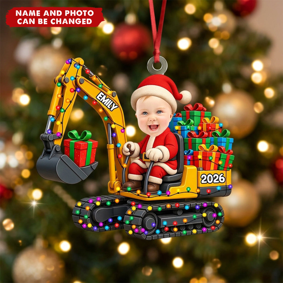 Custom Photo Excavator Personalized Christmas Acrylic Ornament