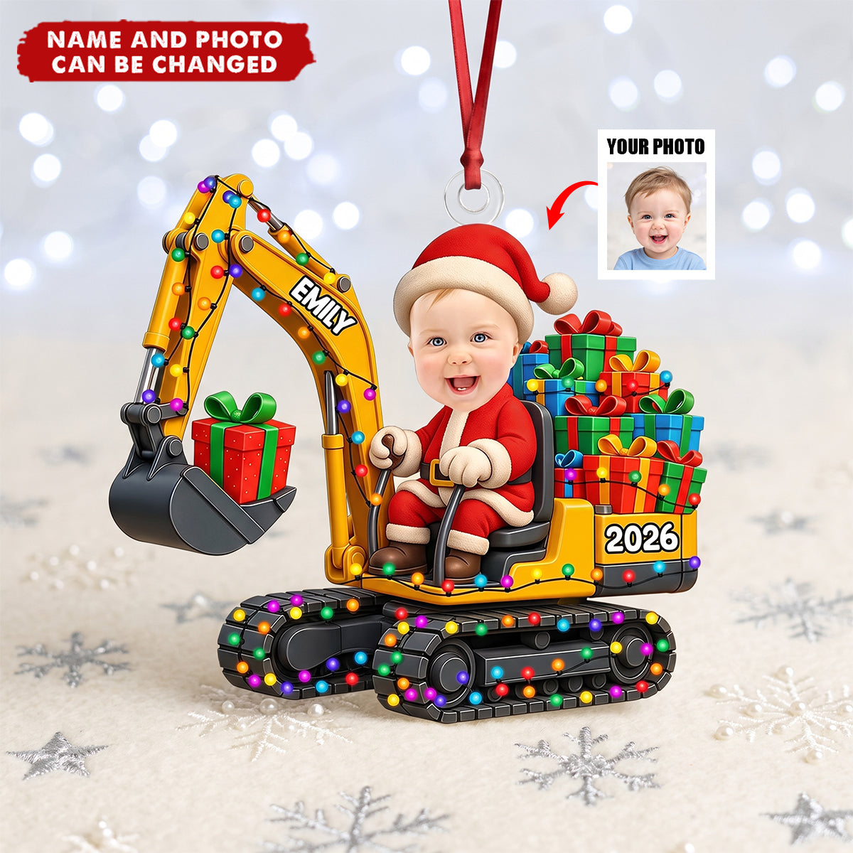 Custom Photo Excavator Personalized Christmas Acrylic Ornament