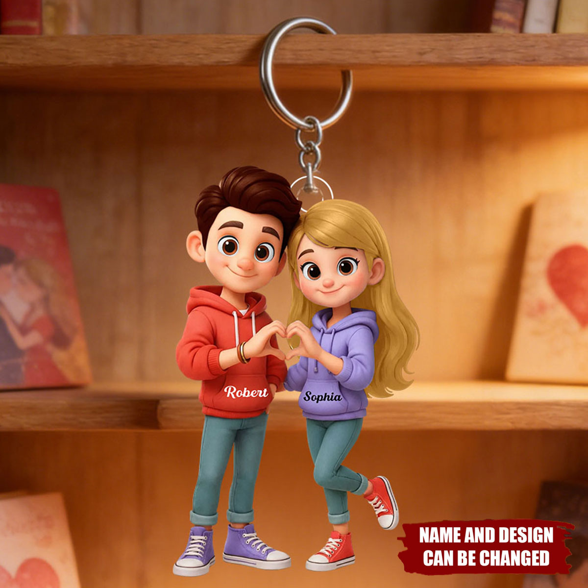 Cute Cartoon Couple Heartfelt Moment - Personalized Acrylic Keychain - Sentimental Gift for him, for her