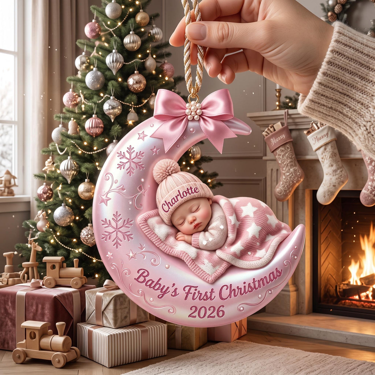 Personalized Baby First Christmas On The Moon Acrylic Ornament, Custom Moon and Stars Ornament with Name, Newborn Keepsake Gift 2026