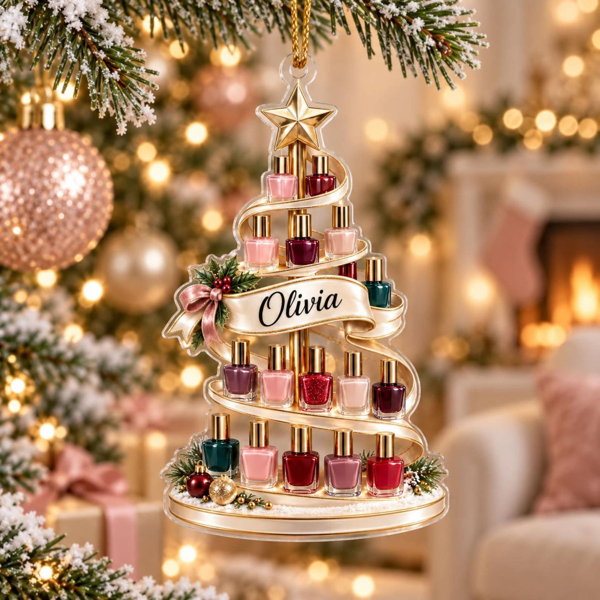 Personalized Nail Polish Christmas Ornament, Custom Name Keepsake, Gift For Nail Tech & Nail Lovers
