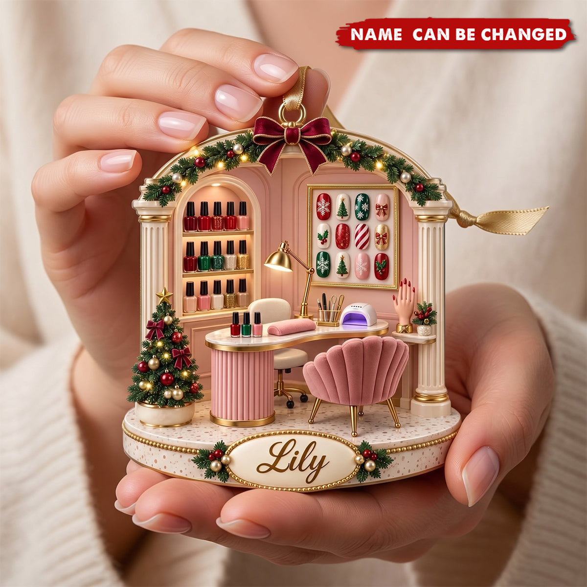 Personalized Nail Tech Salon Workstation Acrylic Ornament, Custom Name Manicurist Gift