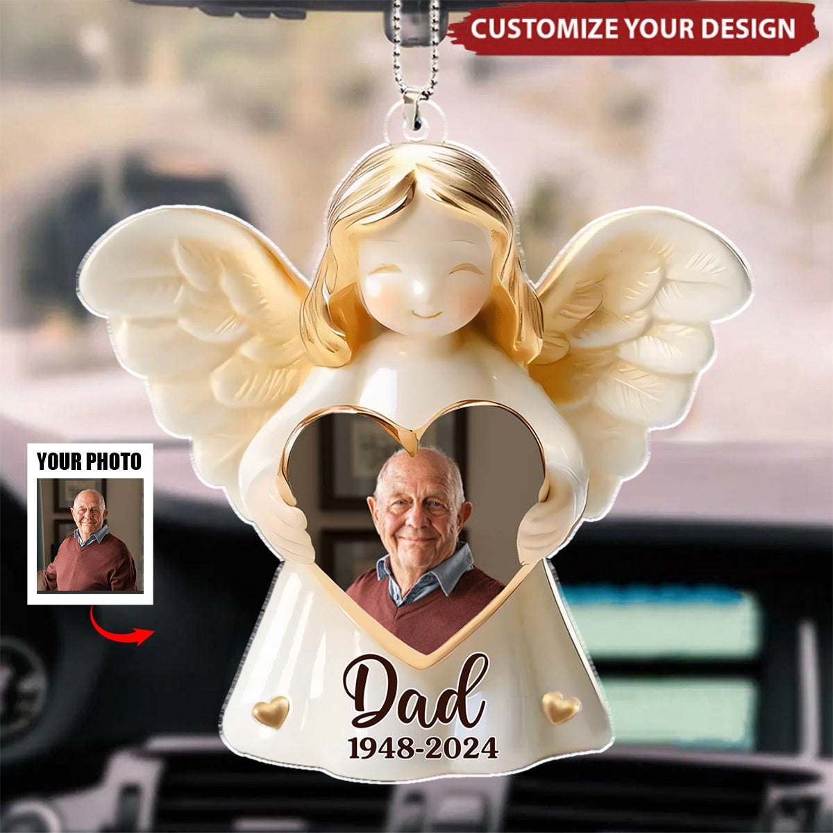 Custom Photo Remembered With Love - Personalized Acrylic Car Ornament, Gift For Family Members