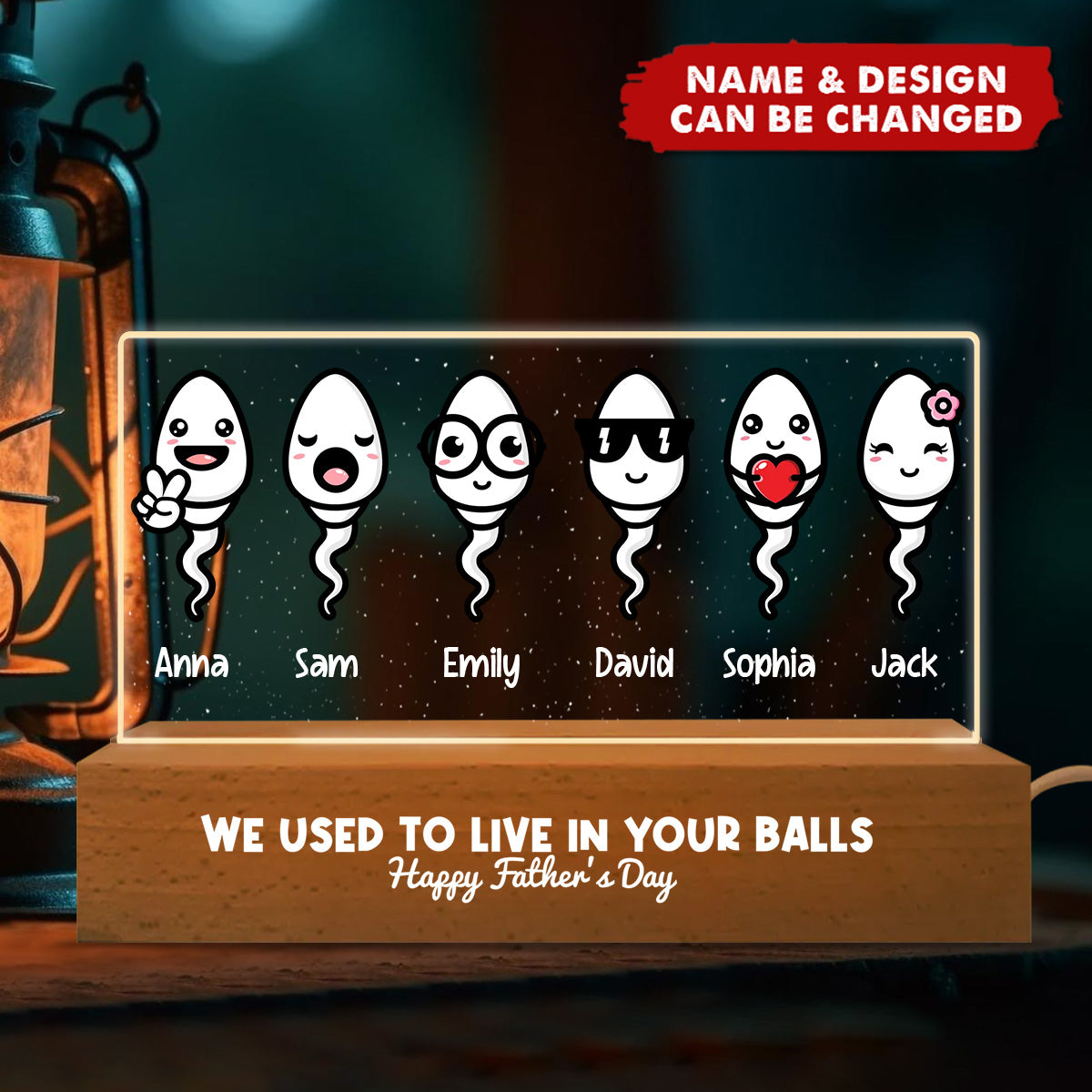 Little Cute Kids Happy Father‘s Day Personalized Acrylic Block LED Night Light