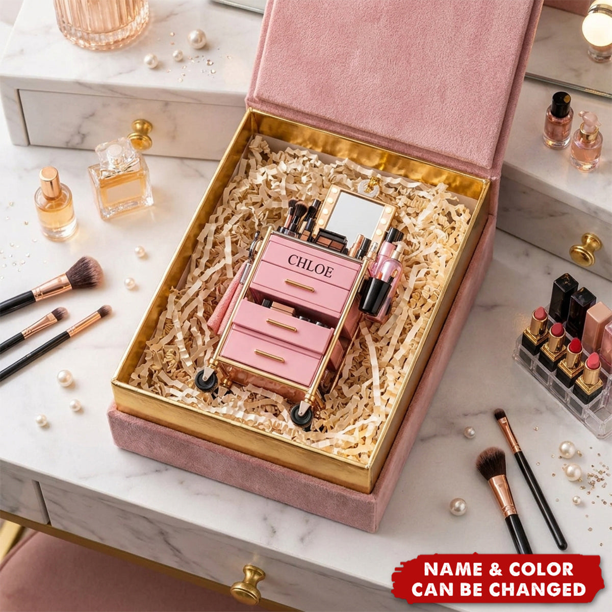 Personalized Makeup Cart Christmas Ornament, Custom Name Gift for Makeup Artist