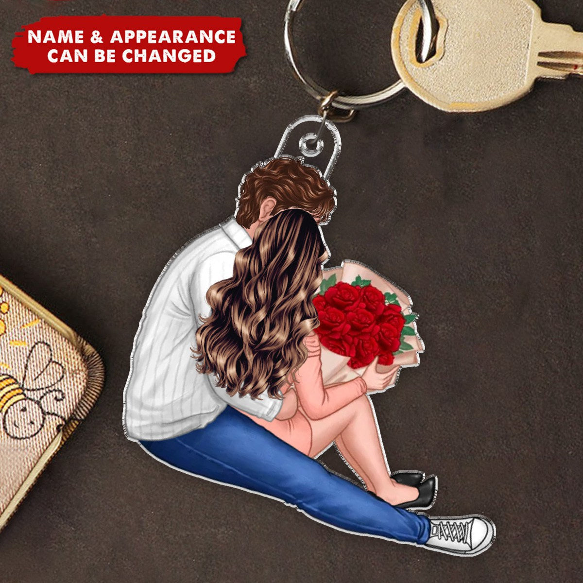 Favorite Place Next To You Couple Sitting - Personalized Couple Keychain