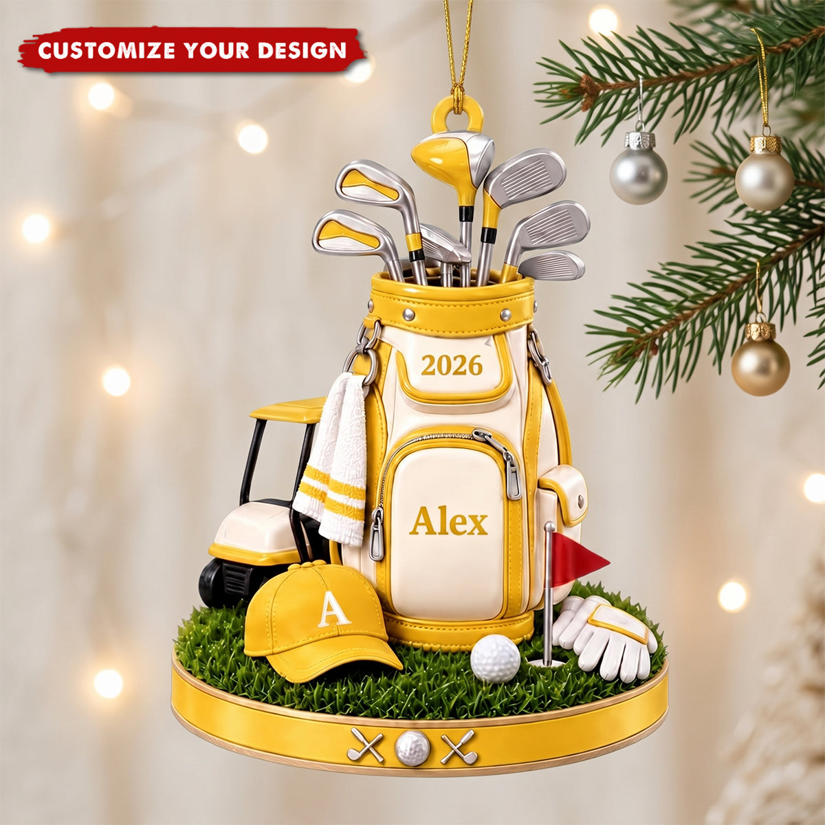 Personalized Golf Christmas Ornament, Custom Name Golf Backpacks Acrylic Ornament