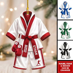 Personalized Boxing Robe Christmas Tree Ornament: Custom Name Boxer Holiday Xmas Decor